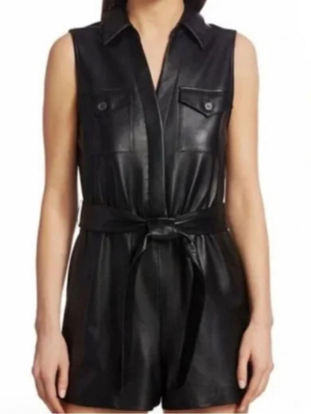 7 For All Mankind Black Faux Leather Romper